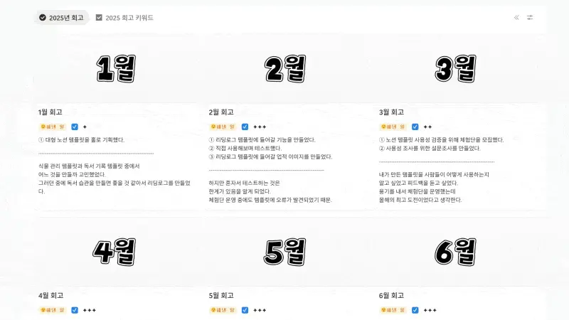 1월부터 12월까지 월별 회고 리스트 화면